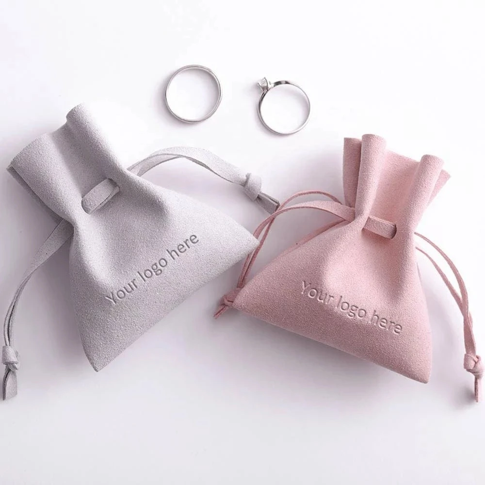 

100pcs dark pink custom jewelry packaging pouches custom logo chic small wedding favor microfiber jewelry bags