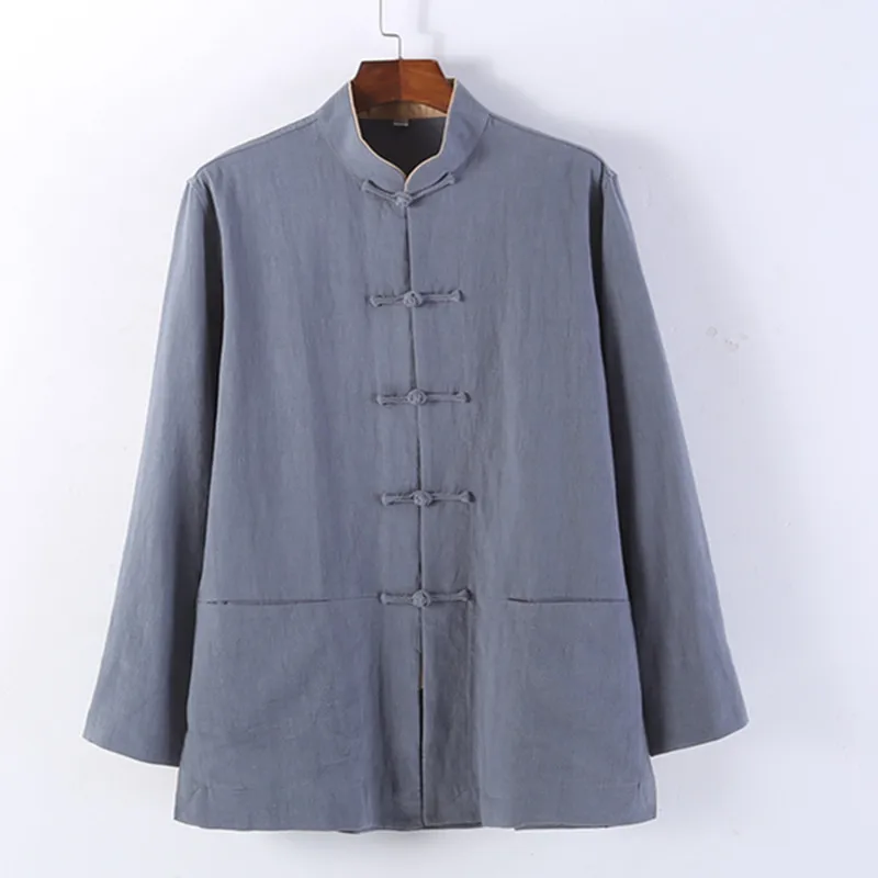 

Spring Autumn Tang Suit Men'S Cotton Linen Long-Sleeved Young And Middle-Aged Loose Clothes Chinese Hanfu Casual Men'S Jacket