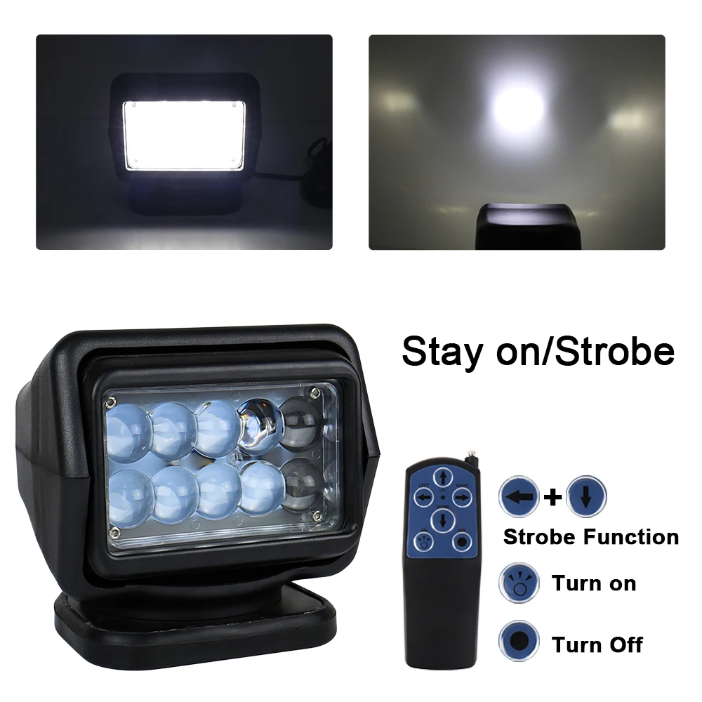 Holofote marinho LED com 2 ímãs, caminhão offroad, iate, barco, tratores, controle sem fio, 50W, 60W