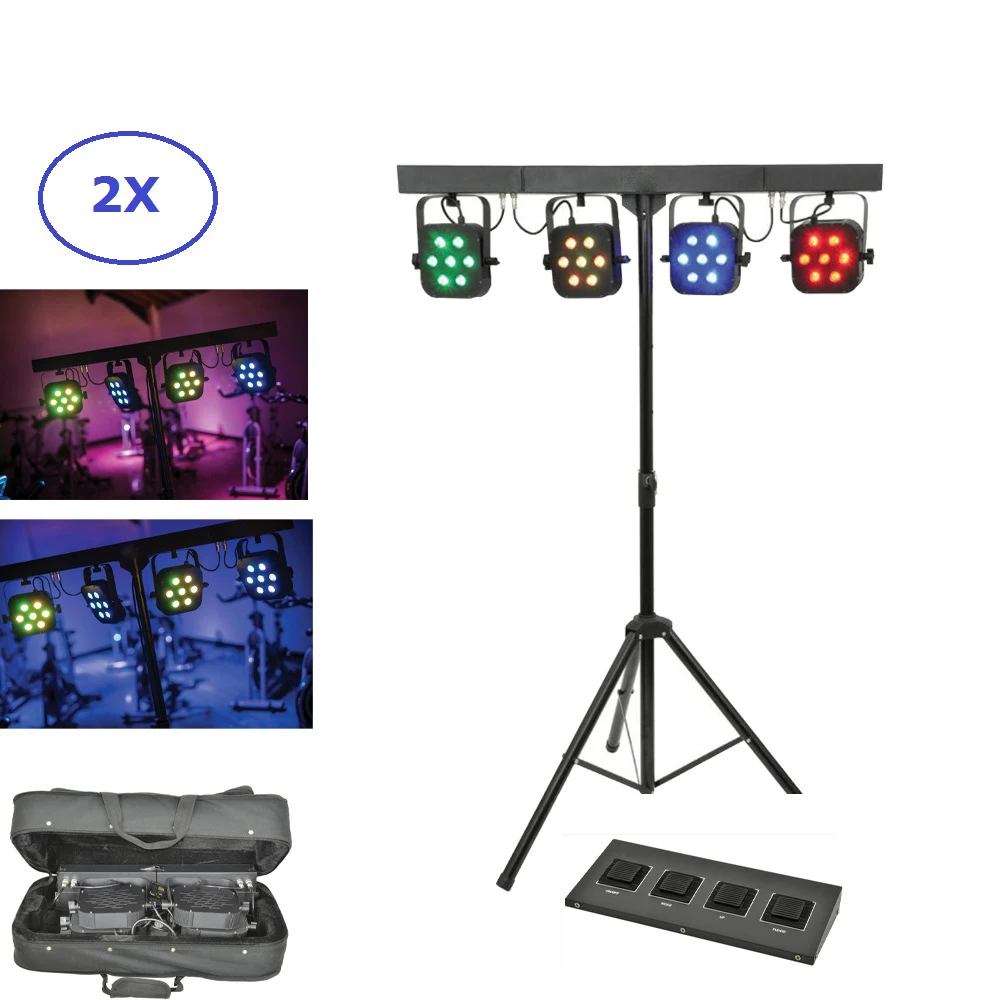 Conjunto do pacote do saco do controlador do pé da barra do suporte dmx para a mostra de dados o jogo da par do diodo emissor de luz 4 pces 7x10 w