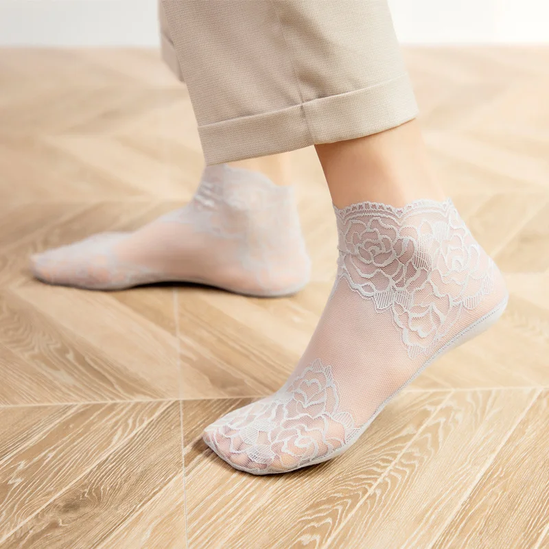 1 Paar Mode Vrouwen Meisjes Zomer Kant Sokken Antislip Wearable Gemakkelijk Ademend Lage Onzichtbare Sokken Hol Boot Sokken