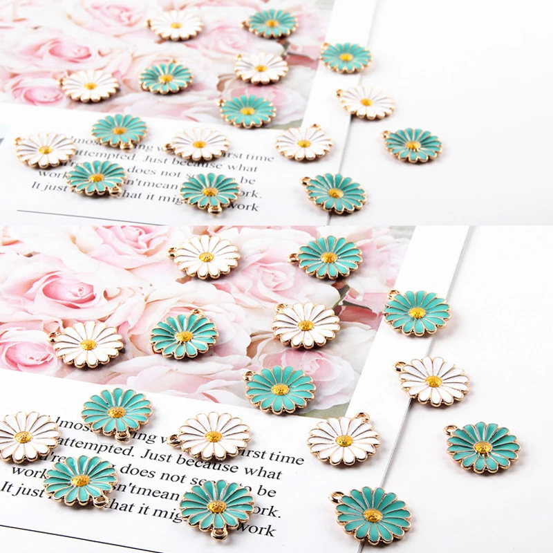 ApeUr 10pcs/pack Chrysanthemum Flower Shape Enamel Charms Daisy Pendants DIY Jewelry Making Accessories