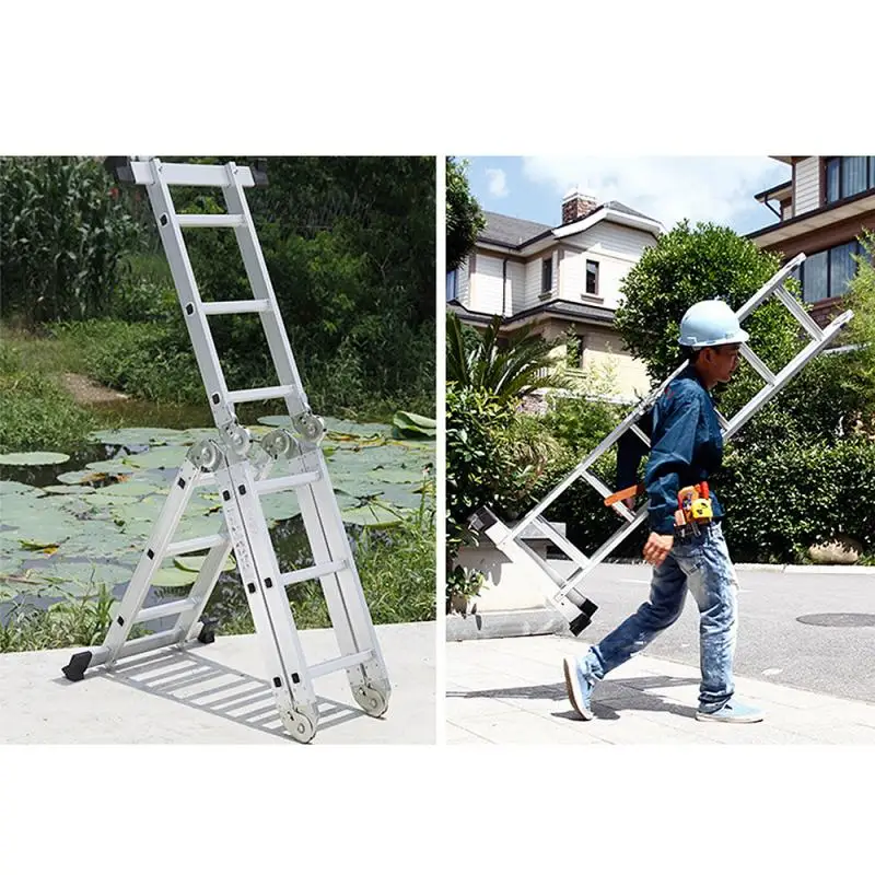 Retractable Straight Ladder 3.6m Ladders Foldable Telescopic Herringbone Ladder Stable Non-slip Home Outdoor Tool