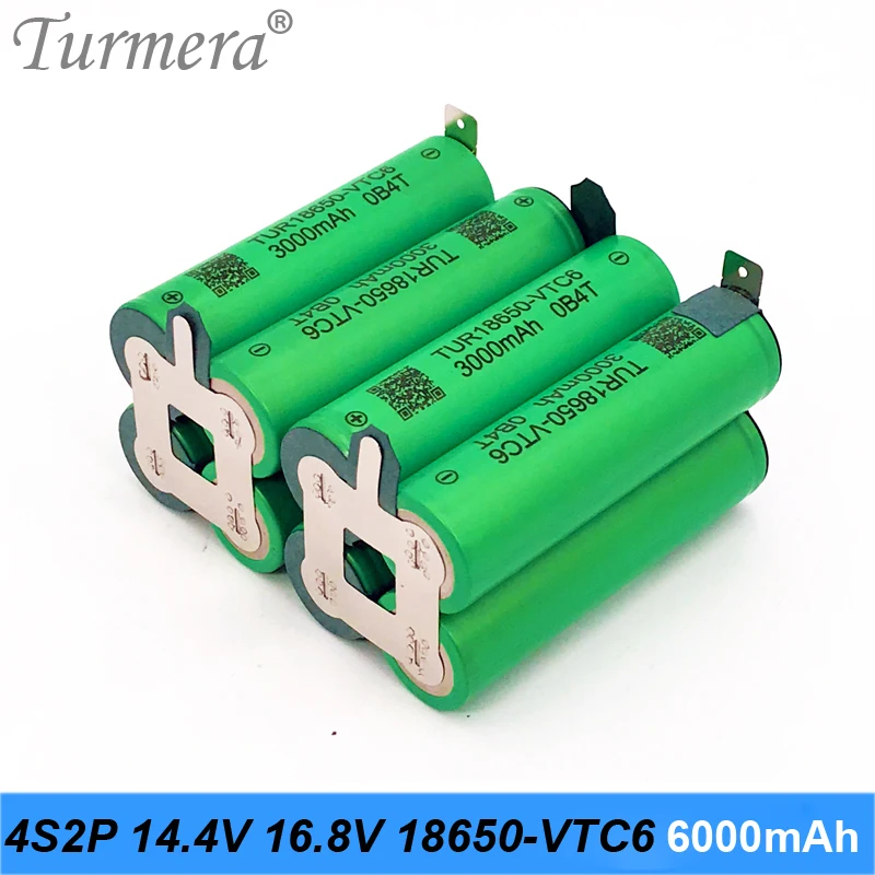 Turmera 4S 16.8V 14.4V 18650 VTC6 3000mAh 6000mAh Lithium Battery 30A Soldering Strip for Screwdriver Batteries Shura Customize