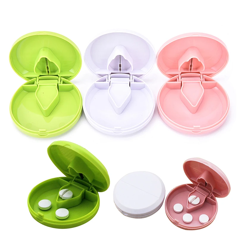 3 Colors Portable Pill Cutter Splitter Divide Storage Case Medicine Cut Compartment Box Holder New Green White And Pink