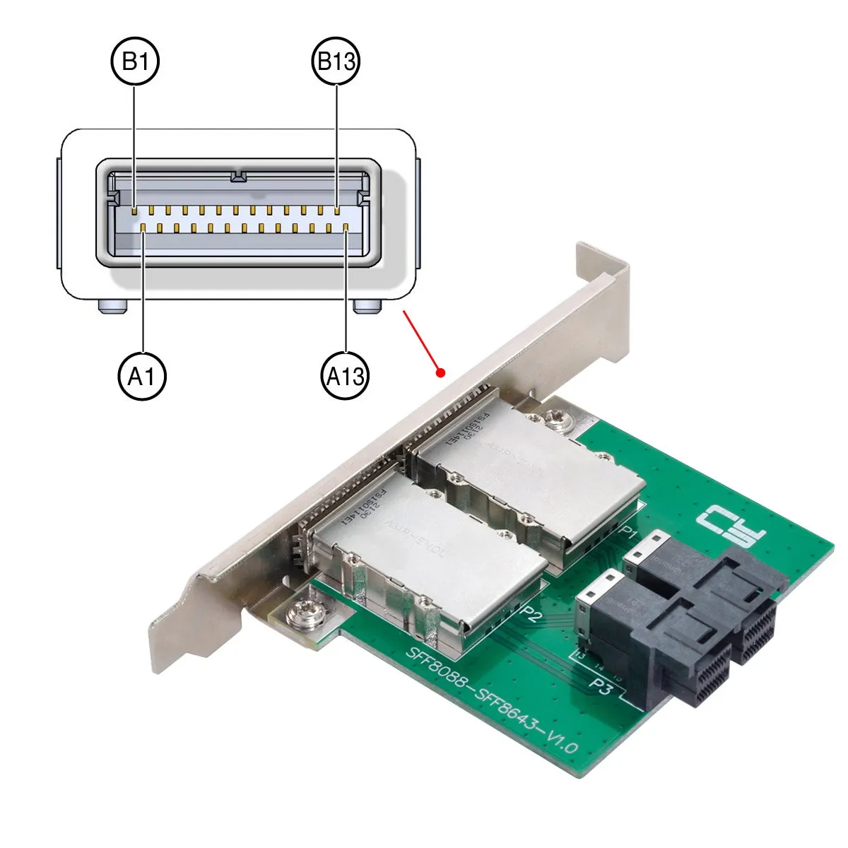 Imagem -04 - Chenyang Sff8088 Mini Sas Portas Duplas para Sas Interno hd Sff9643 Pcba Adaptador Fêmea com Suporte de Perfil Baixo