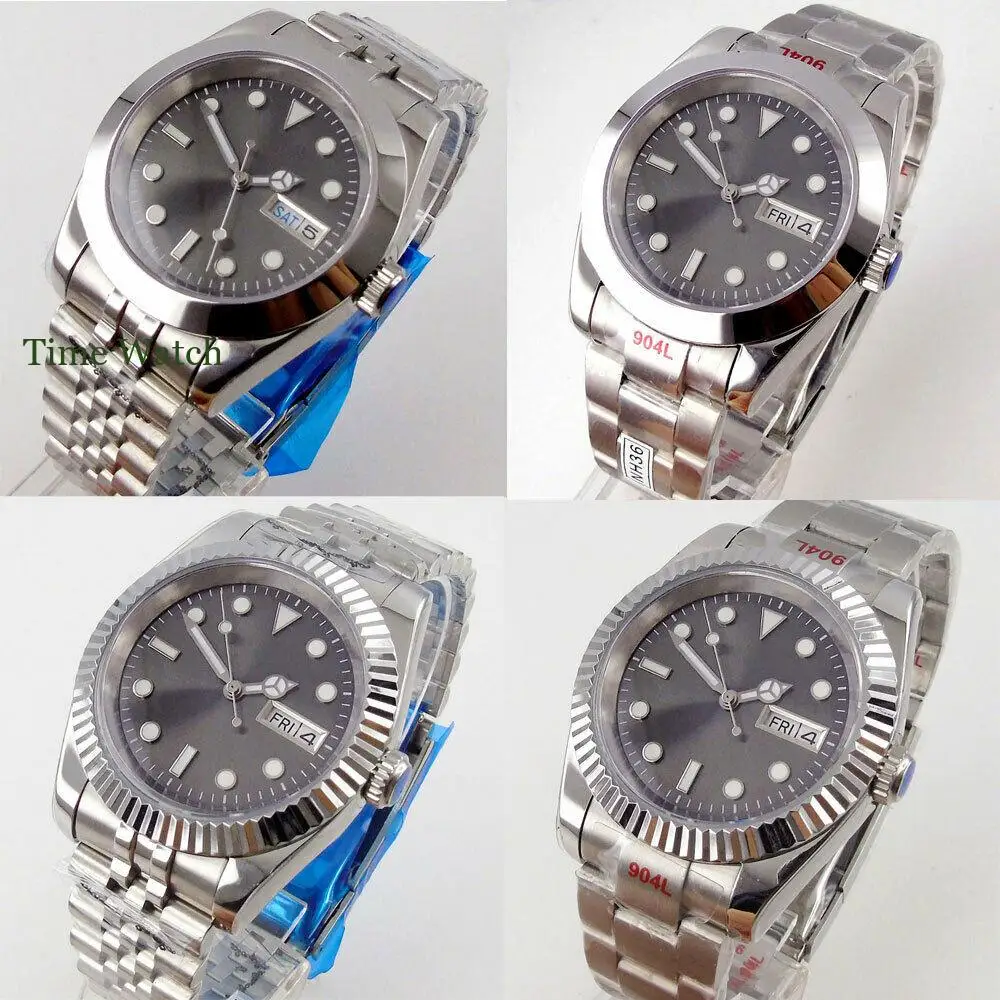 

36mm/39mm Sapphire Automatic Men's Watch NH36 Gray Dial Day/Date Week Display solid/316L Bracelet Luminous Mechanical