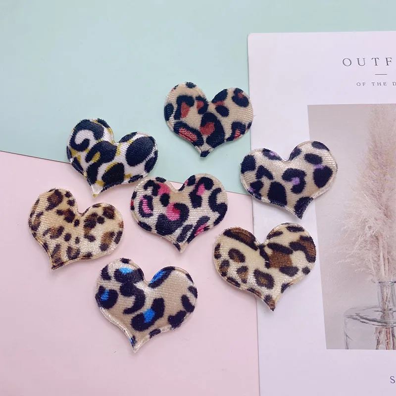 35Pcs/Lot 4.5*3.5CM Felt Leopard Heart Padded Applique For Clothes Hat Sewing Supplies DIY Hair Clip Accessories Patches