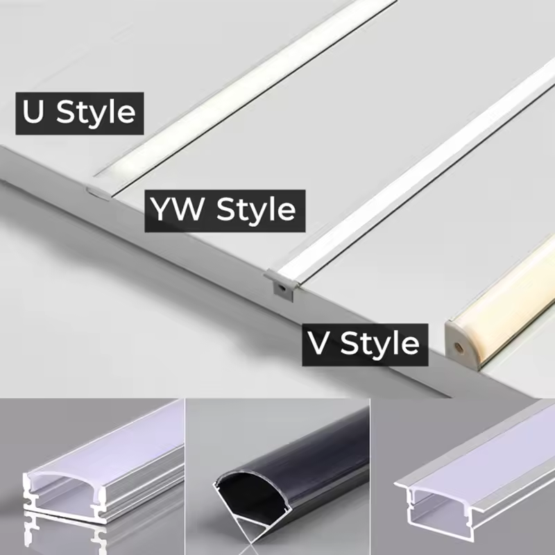 1-30 pçs/lote 0.5 m/pçs v/u/yw-tipo perfis de alumínio led recesso leitoso/preto capa canal canto gabinete barra linear luzes de tira