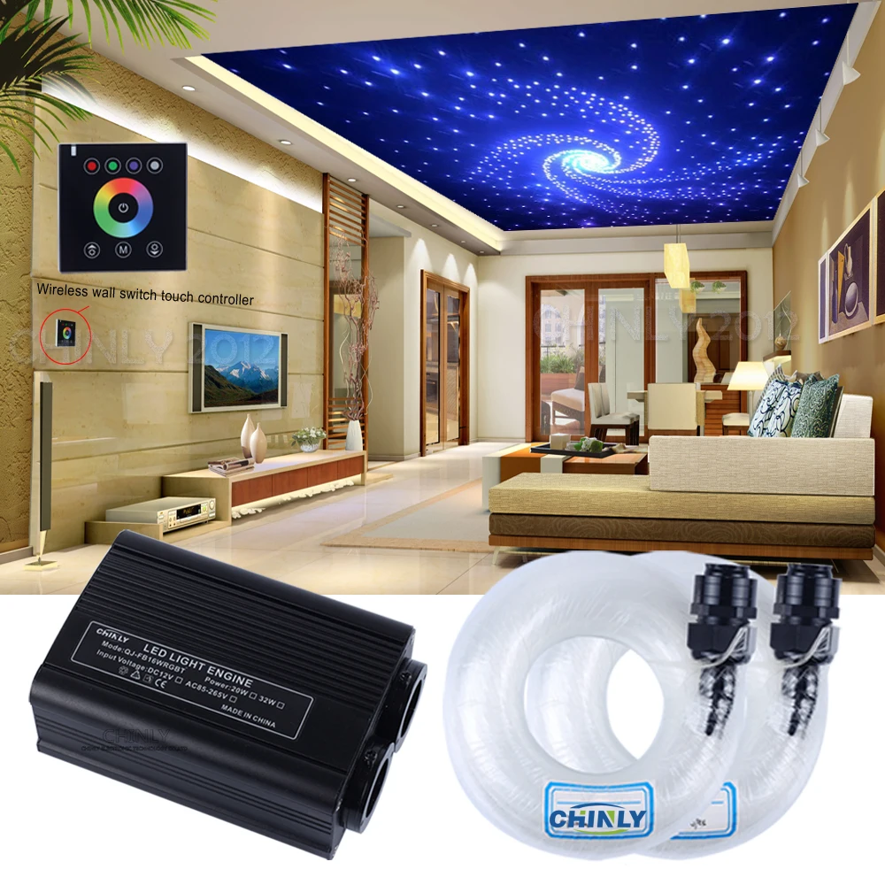 32W RGBW Wall Switch Touch Control Fiber Optic Lights 4M 800PCS Total Fiber Optical Cable for Home Theater Starry Sky Ceiling