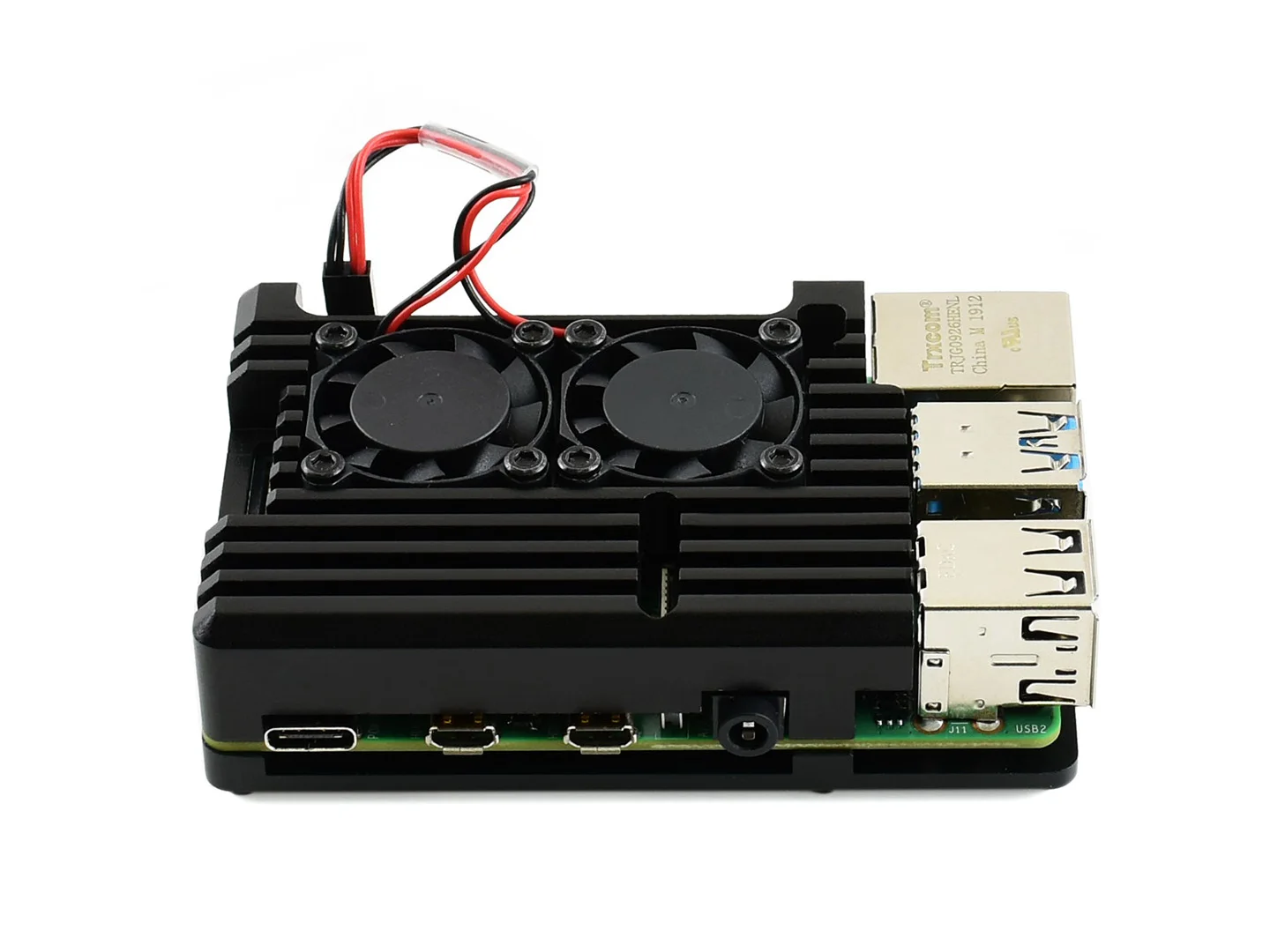 Waveshare Aluminium Legierung Fall für Raspberry Pi 4 Modell B Schwarz Armour mit Dual Kühlung Fans