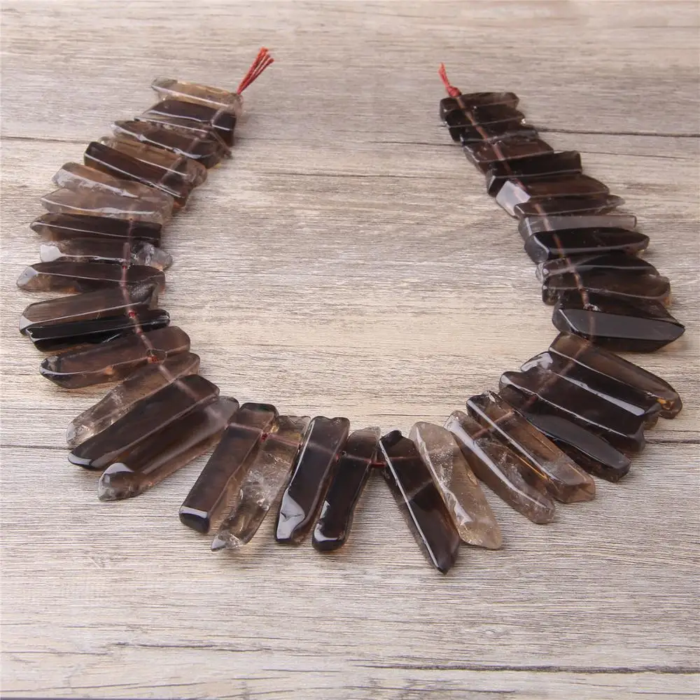 

Natural Smokey Quartz Crystal Point Spike Stick flat Beads Top Drilled loose Beads pendants For jewelry making necklace earring