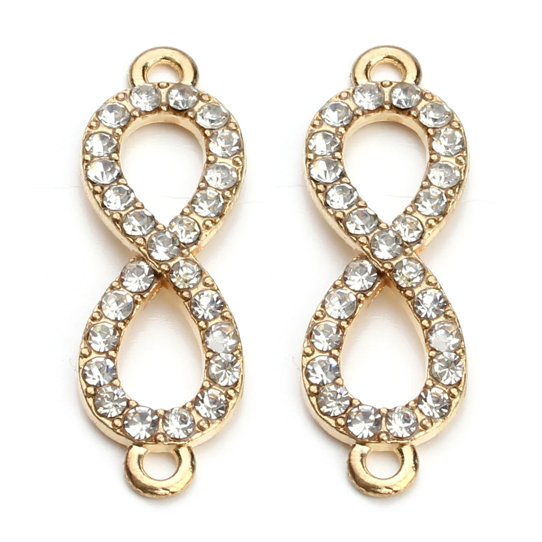5pcs/lot 10*33mm Gold Color Crystal Rhinestone Figure 8 Infinity Connector Charm Pendant for DIY Bracelet Jewelry Making