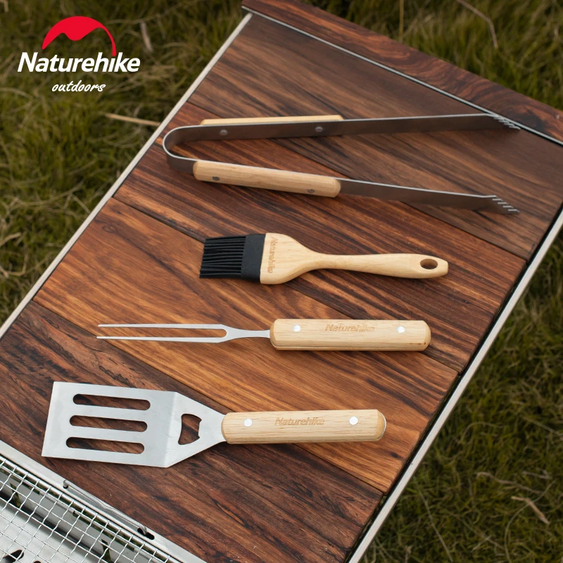 

Naturehike Portable Outdoor Barbecue Accessories Camping Picnic Stainless Steel Wooden Handle Oil Brush Carbon Clip Barbecue Set