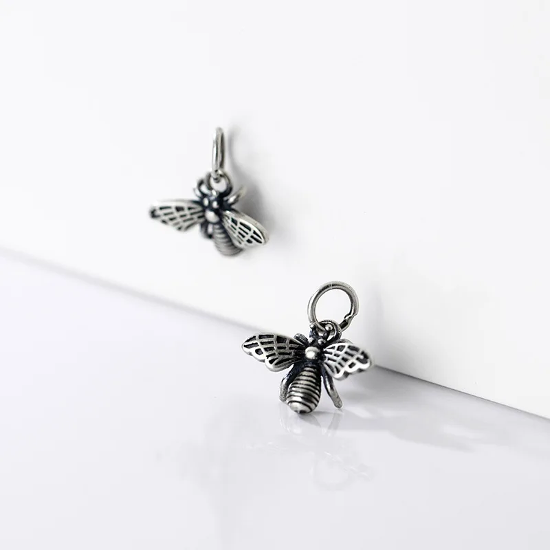 925 Sterling Silver Distressed Matte Three-dimensional Bee Pendants Pretty S925 Silver Dangler Charms DIY Jewelry Components