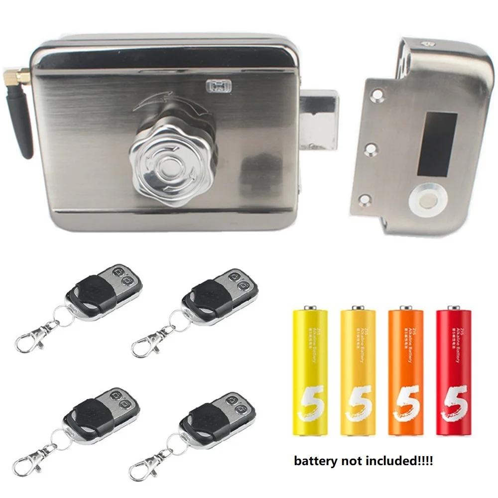 Battery power Access control Remote Control Electrical Gate Door Lock bolt latch(2 or 4 remote controls, no battery included)