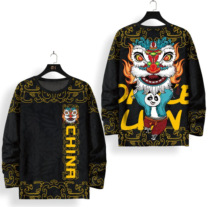 

China Lion Dance 3D Digital Printing Hip Hop Long Sleeve T Shirt Men 2022 New Quality Soft Comfortable Boutique Camisa Masculina