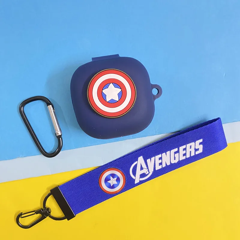 Cover Case Earphone Marvel Kartun untuk Samsung Galaxy Bud Live/Pro Casing Headphone Bluetooth Nirkabel Silikon dengan Tali