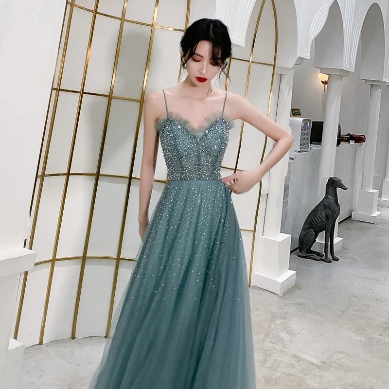 Female Banquet Dress 2019 New Style Noble Sexy Prom Party Dresses Spaghetti Strap Backless Beading Formal Dresses Haute Couture