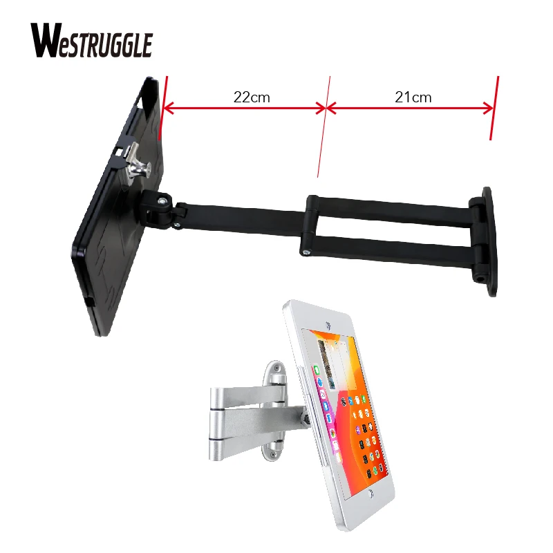 Suporte de parede para tablet com dobra para iPad de 10,2 polegadas (9a,8a,7a geração.), Estender braço giratório ajustável com trava e chave, Multi,