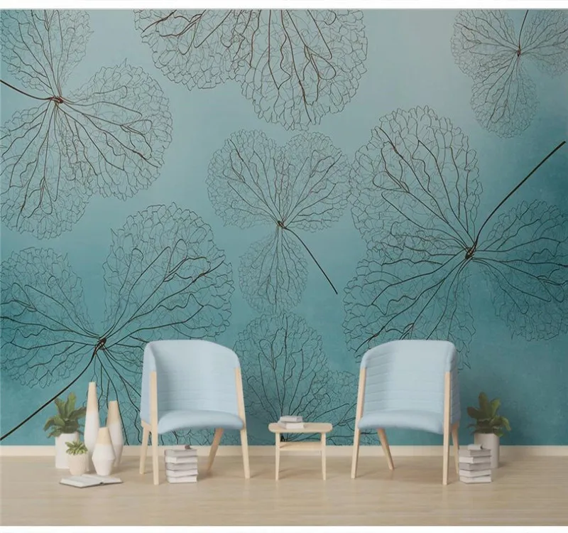 

Custom wallpaper green leaves watercolor style nordic minimalist tv background wall-high-grade waterproof material