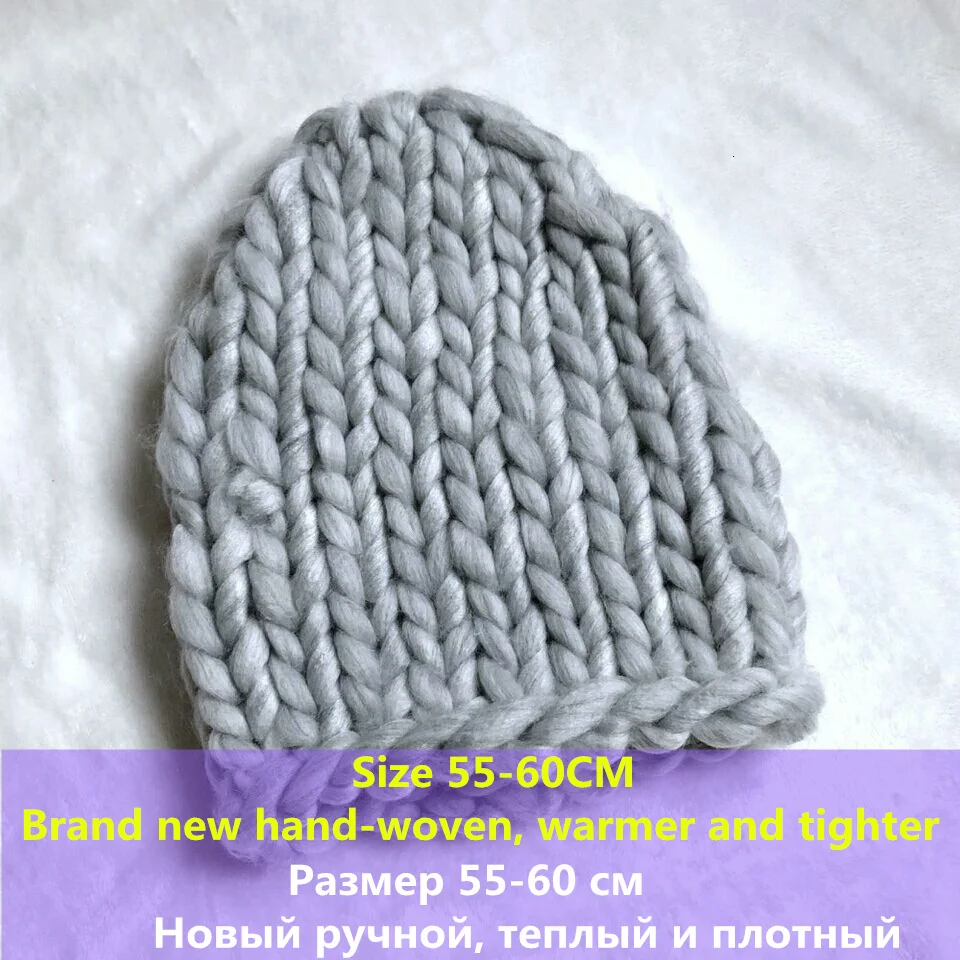 Simple Girl Casual Cotton Acrylic Rushed New Fashion Female Winter Wool Hats Hand Coarse Knitted Hat For Women