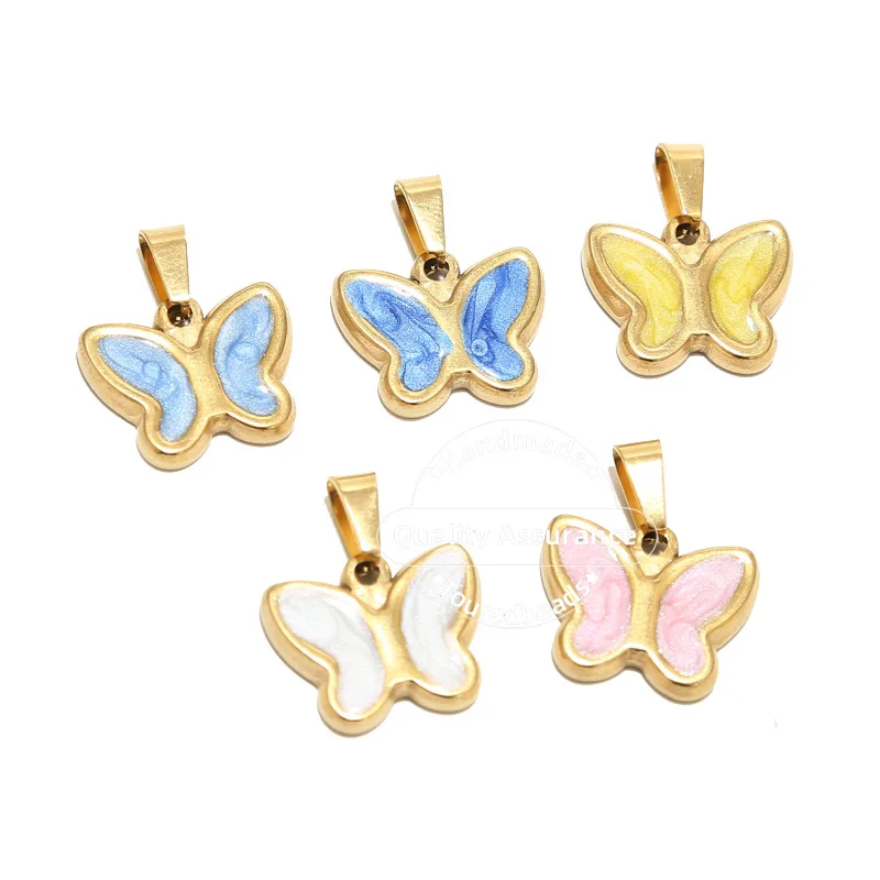 5pcs Stainless Steel Multi-color Enamel Butterfly Charm Pendants for Bohemia Style Women Necklace Bracelet Making Suppliers