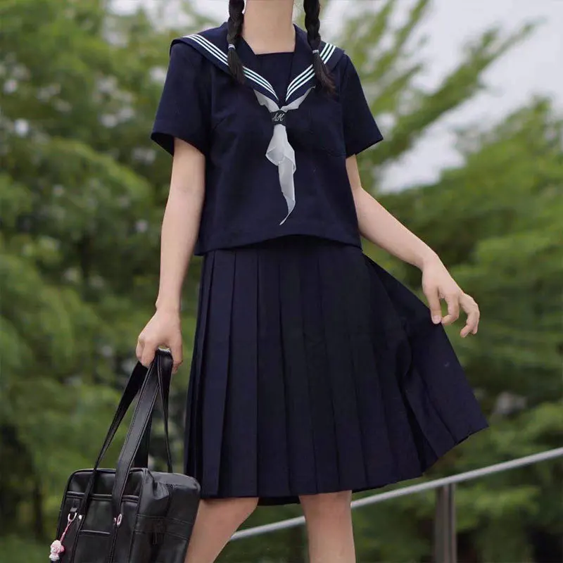 Japanse Koreaanse Hoge Schooluniform Meisjes Matrozenpakje Formele Herfst College Outfits Zoete Fashion Jk Sets Lange Mid Korte Rok