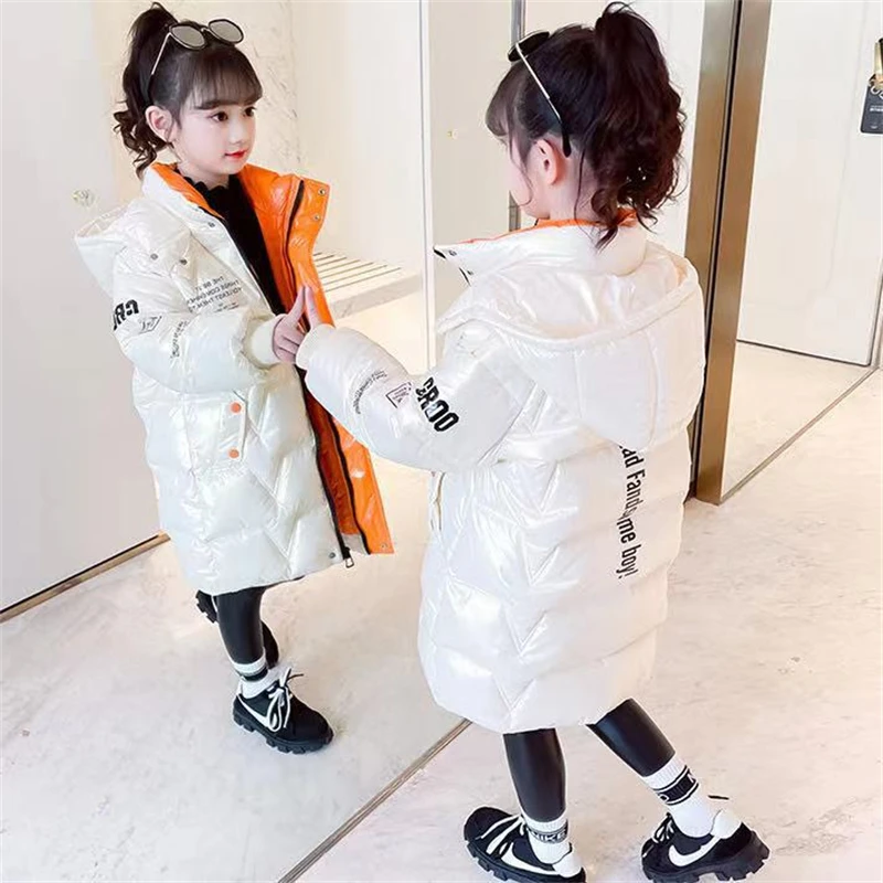 Girls Boys Down Coat Jacket 2021 Princess Warm Plus Velvet Winter Autumn Cotton Tops Teenager Cardigan Kids Children\'s Clothes