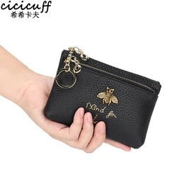 Fashion Coin Purse Ladies Real Leather Wallets Coin Pouch with Zipper Snake Pattern Women Genuine Leather Keychain Change Purse