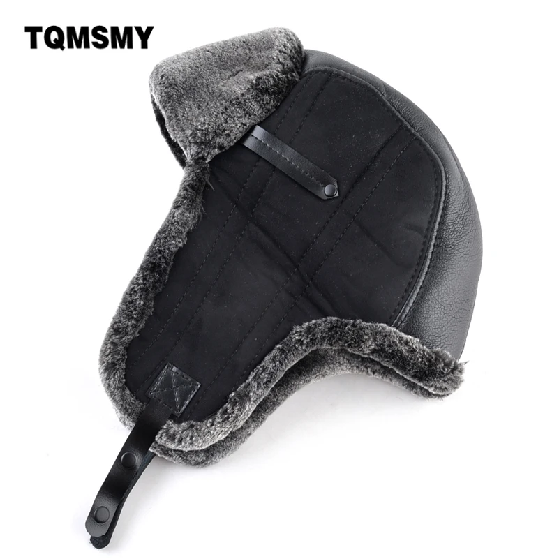 

TQMSMY Adult Women's or Mens Faux Fur Bomber Hats Winter Russian Hat Outdoor Warm Thicker Faux Leather Hat with EarFlaps TME82