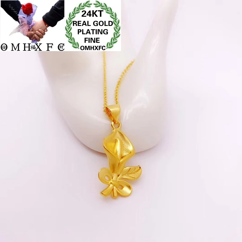 OMHXFC Jewelry Wholesale YM332 European Fashion Fine Woman Girl Party Birthday Wedding Gift Flower Tulip 24KT Gold Pendant Charm