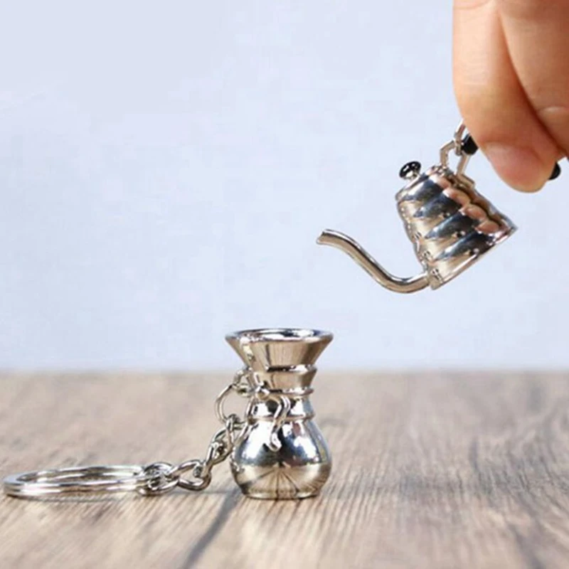 5PCS Creative Barista Coffee Tamper Keychain Espresso Portafilter Moka Pitcher Keyring Portable Coffee Accessories Gift
