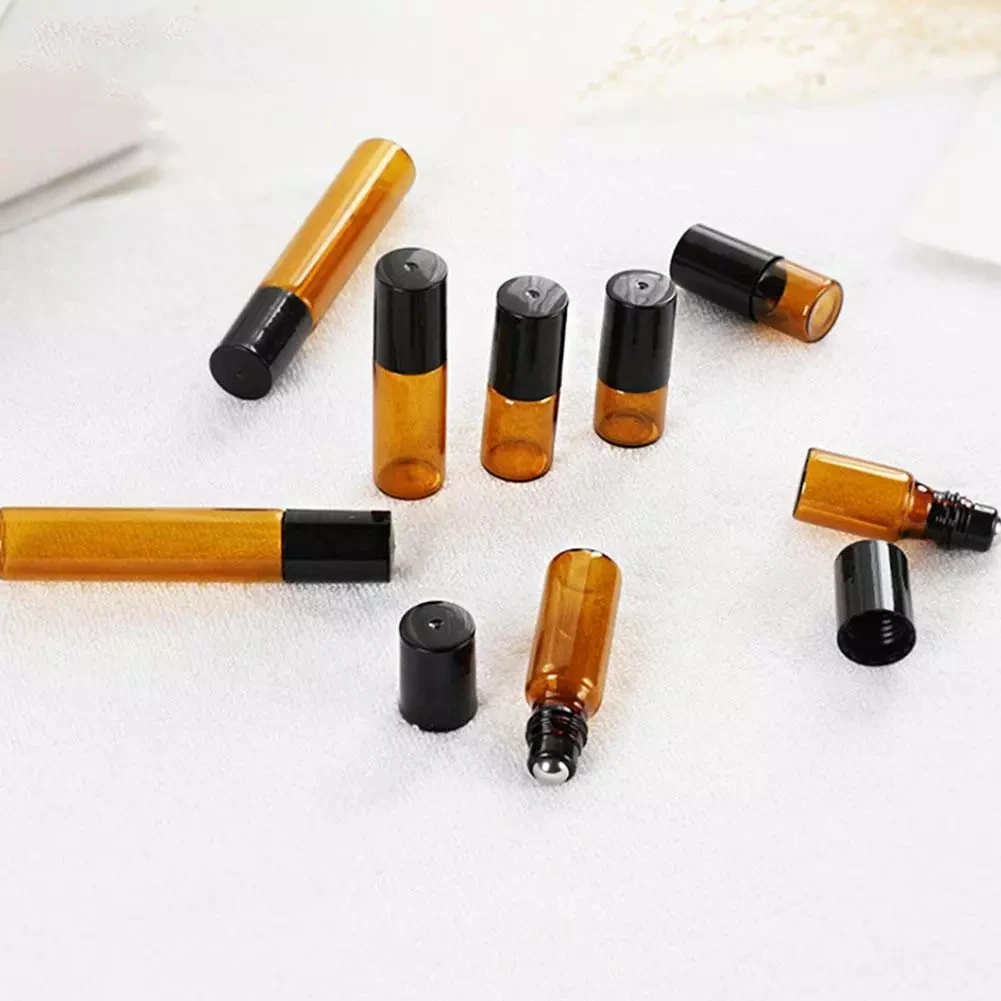 3ml 5ml 10ml Rollerball Essential Oil Bottles Refillable Roll On Bottle Brown Protected From Light Glass Bottle for Sample Gift