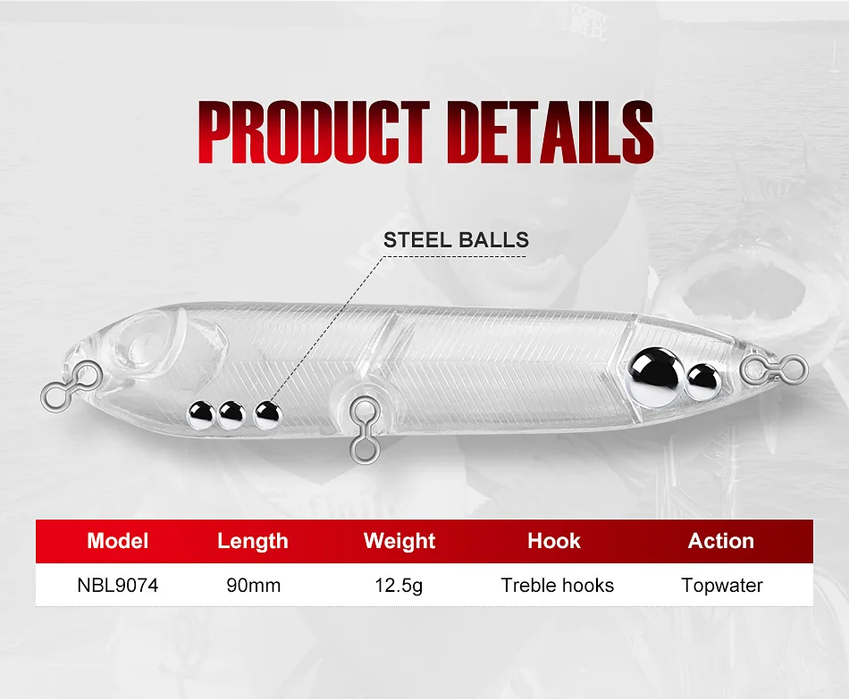 Noeby Topwater Bleistift Angeln Locken 90mm 12,5g Schwimm Stickbait Wobbler Oberfläche Walker Swimbait Harten Köder Bass Fishing Tackle – Detail 2