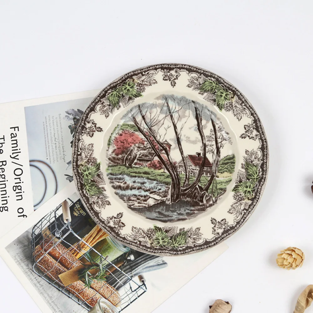 The Friendly Village Dinner Set Elegant England Style  Ware  Ceramic Breakfast Plate Beef Dishes Dessert Dish Soup Bowl