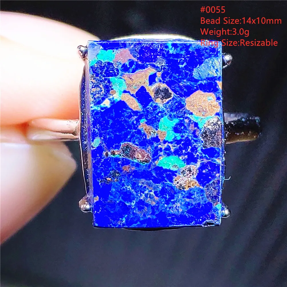 Natural Blue Azulite Malachite Rectangle Lapis Lazuli Ring Adjustable  14x10mm Woman 925 Sterling Silver Ring AAAAAA