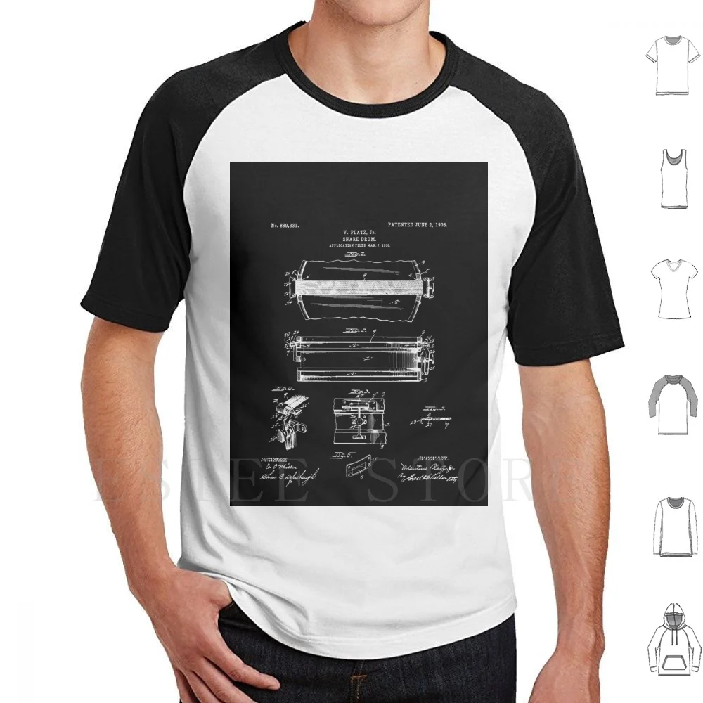 Snare Drum Patent-Black T Shirt Cotton Men DIY Print Patent Patent Black And White Patent Patent Art Geek Art Invention Vintage