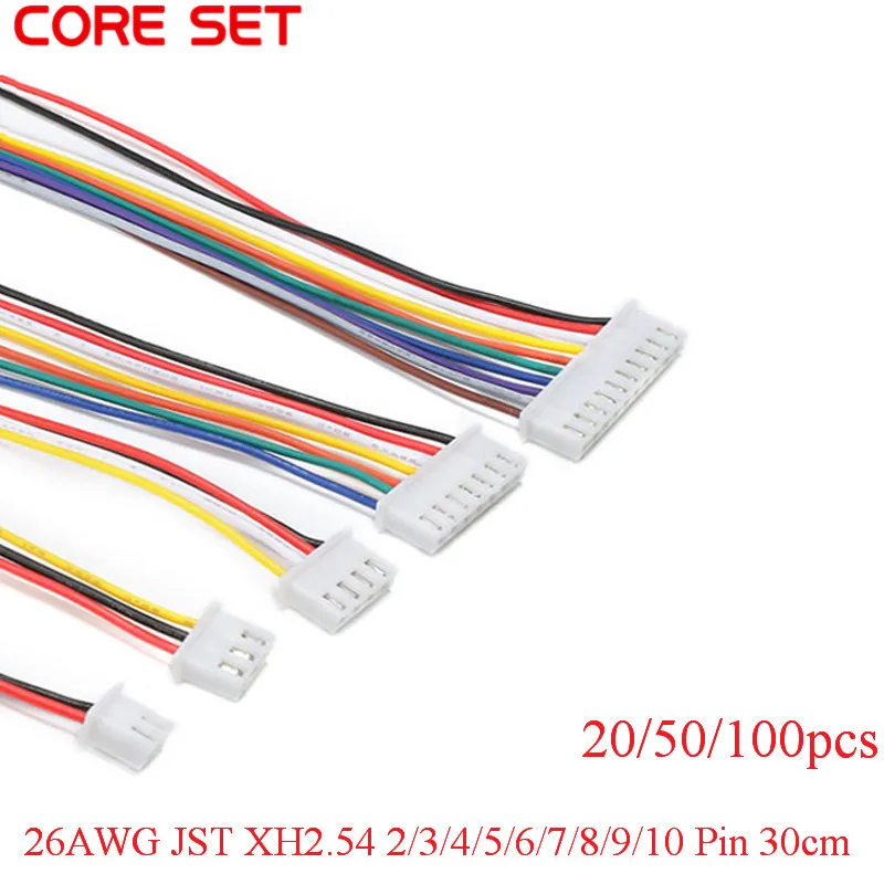 100/50/20pcs/lot 26AWG JST XH2.54 2/3/4/5/6/7/8/9/10 Pin XH-2.54 Pitch 2.54mm Connector Plug With Wire Cable 30cm Length