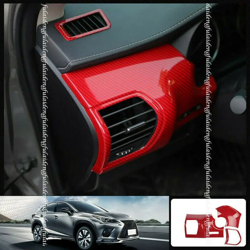 Fits For Lexus NX200T 300H 2015-2021 ABS Red Carbon Fiber Console L&R Air Outlet Vent Trim Moulding Car Accessories 3PCS