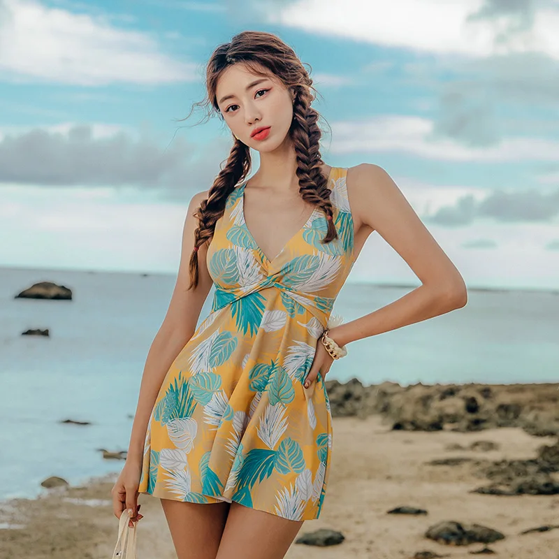 

SANQi female swimsuit female one-piece skirt cover belly was thin conservative hot spring sexy gathered swimwear swimming suit