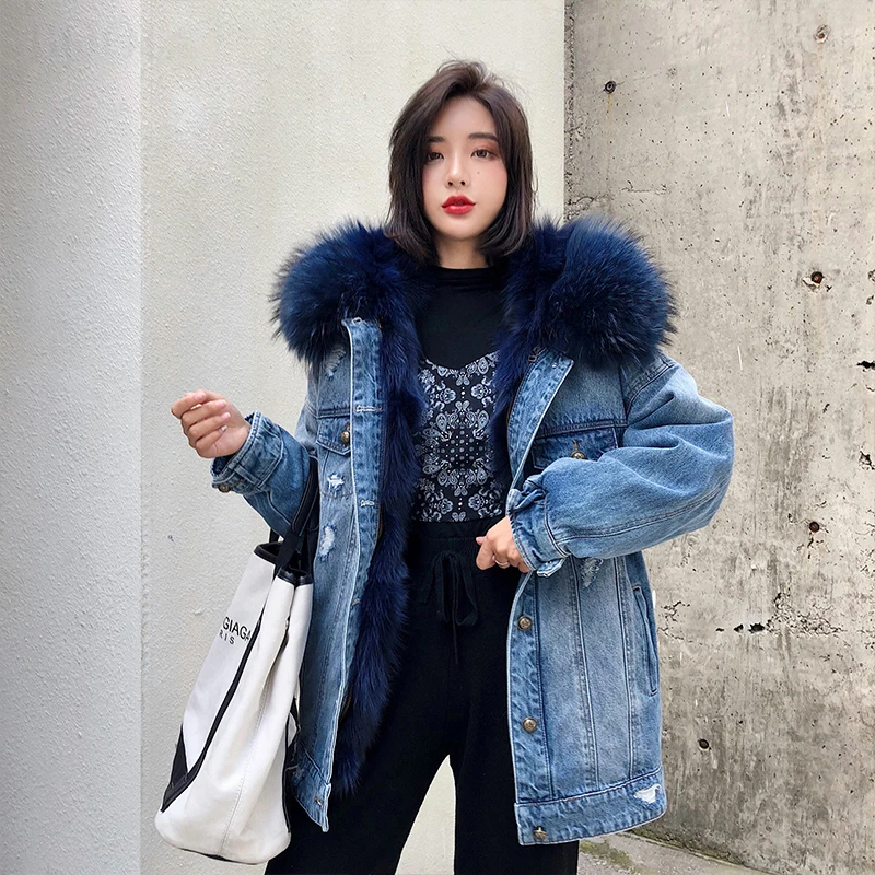 

2020 real fur coat women luxurious Large raccoon fur collar hooded coat warm Fox fur liner parkas long winter jacket top quality