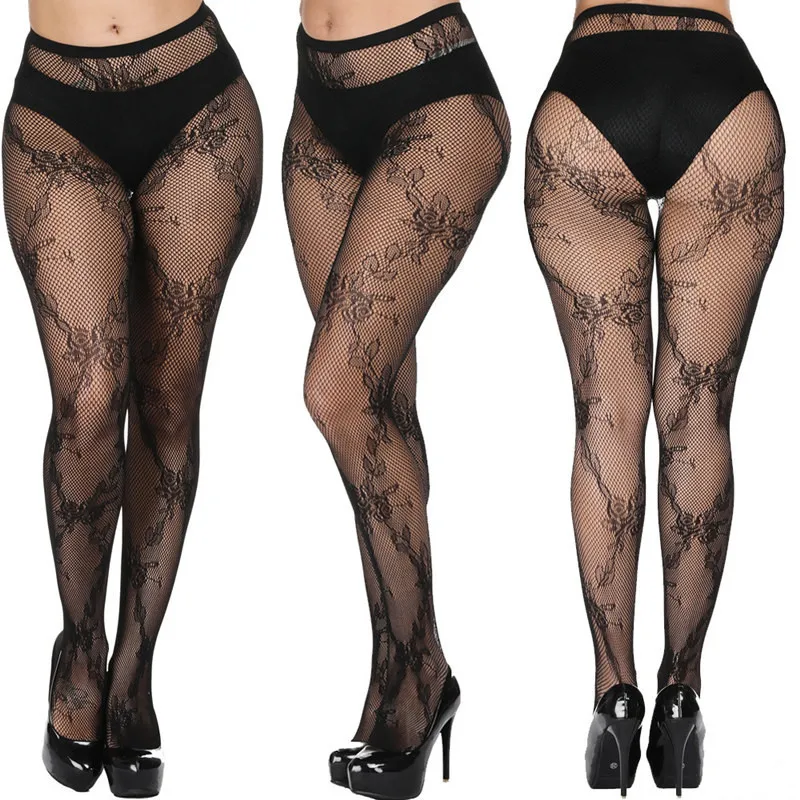 DOIAESKV Sexy Women Lingerie Fishnet Tights Sexy Jacquard Thigh-Highs Stockings Tights Pantyhose Lace Floral Hosiery Plus Size