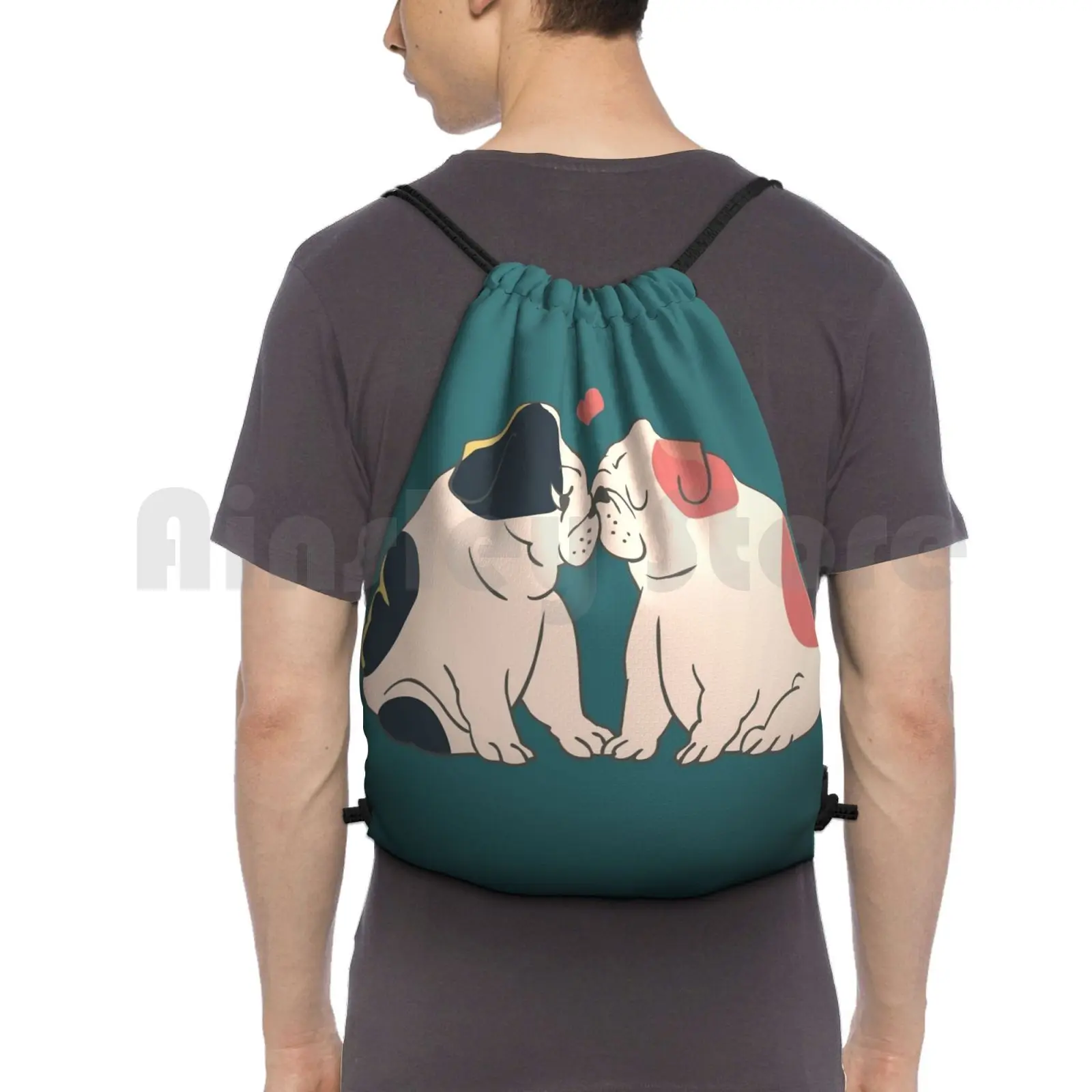 English Bulldog Kisses Backpack Drawstring Bag Riding Climbing Gym Bag English Bulldog Kissing Love Bulldog English Bulldog