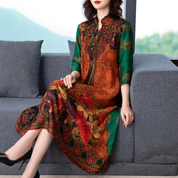 2024 Boho Vintage Print Natural Silk Midi Dresses Summer Loose Casual Dress Elegant Women Bodycon Party Vestidos