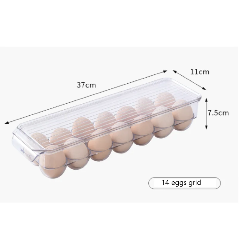 1pc Stackable Kitchen Egg Holder with Lid and handles – Kitchen Refrigerator Storage Container, 14 Grid Egg Tray, Clear