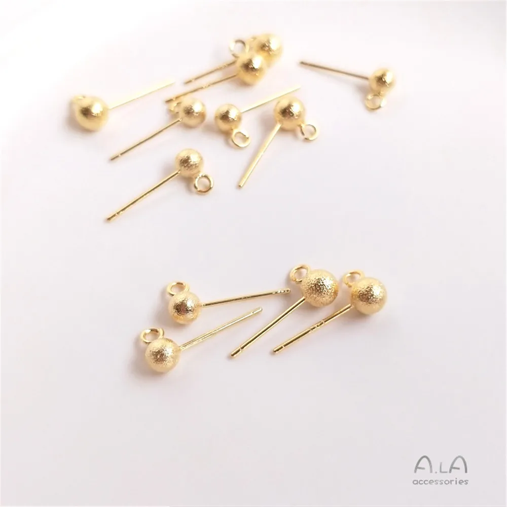 S925 Sterling Silver frosted pea Beaded ear pin plated with 18K real gold sand ball pin with ring earrings DIY ear accessories