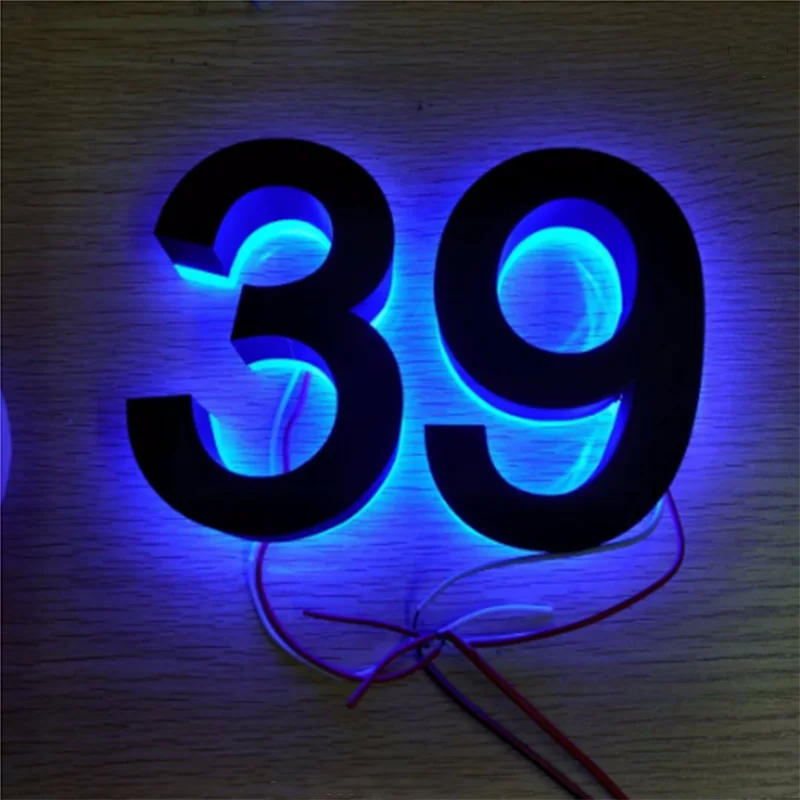 Metal 3D Led House Numbers Light Outdoor Waterproof Home Hotel Door Plates Stainless Steel Luminous Letter Sign Address Number