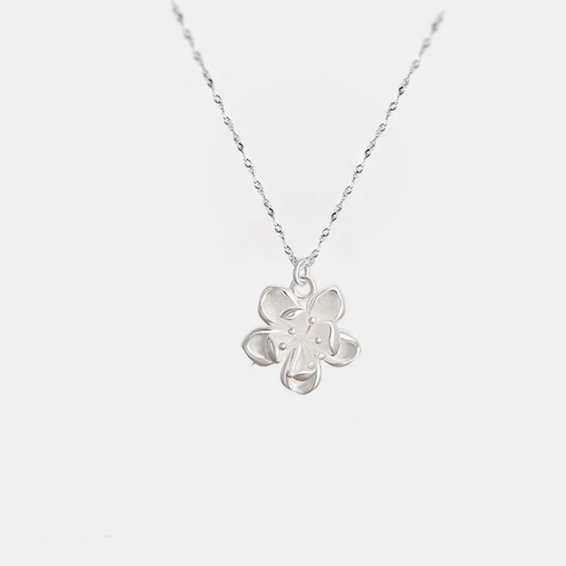 OMHXZJ Wholesale European Fashion Woman Girl Party Wedding Gift Silver Flower 925 Sterling Silver Necklace Pendant Charm CA116