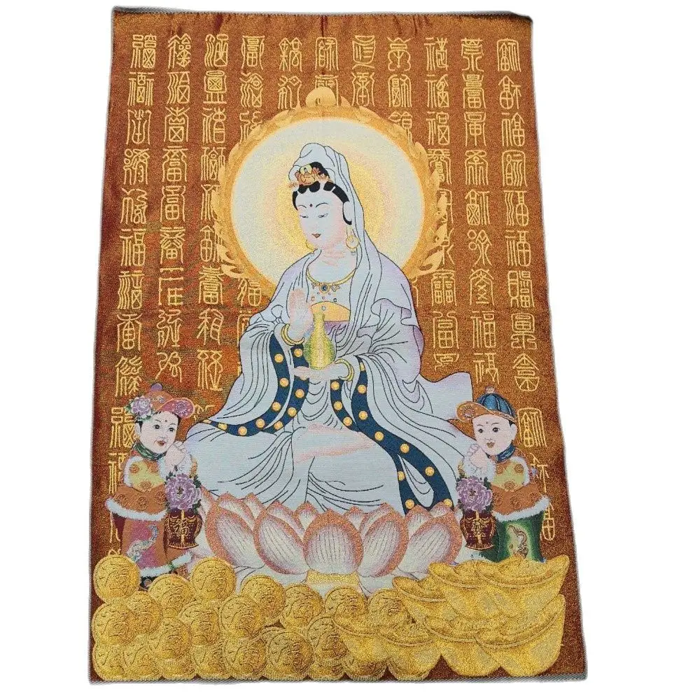 China Old Tibet Silk Thangka Like Hanging Painting Fengshui Guanyin